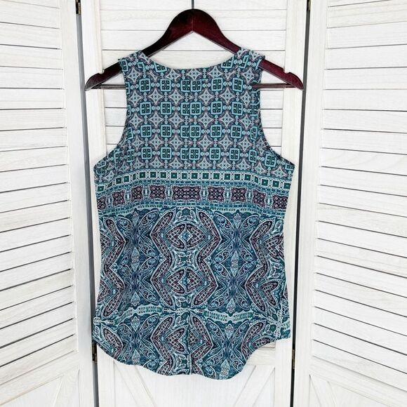 Sanctuary Printed V Neck Button Up Sleeveless Blouse Blue Small - Picture 9 of 13